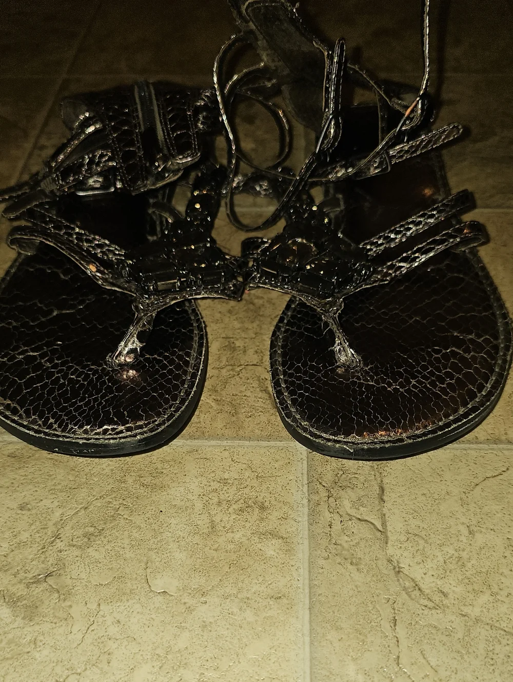 Metallic Embellished Women’s Sandals - Charcoal- Bronze